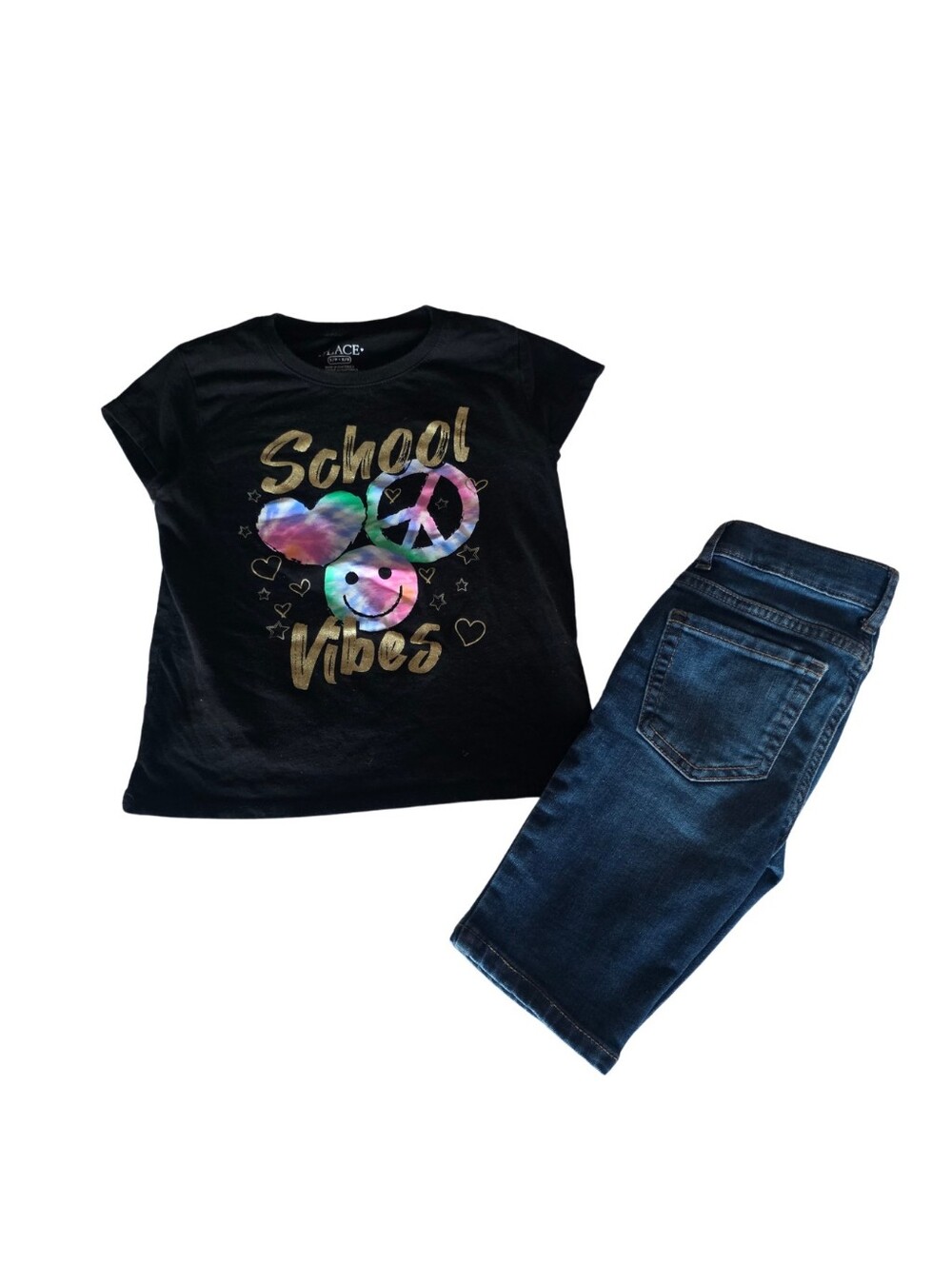 Place Girls Dark Blue Capri Jeans With Graphic Tee Size 5